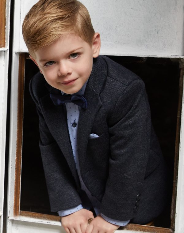 Boy΄s blue all over print button down dress shrt with blue buttons.Boutique collection