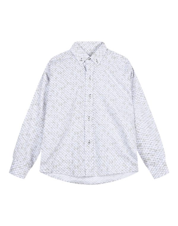 Boy΄s ecru all over print button down dress shirt with ecru buttons.Boutique collection