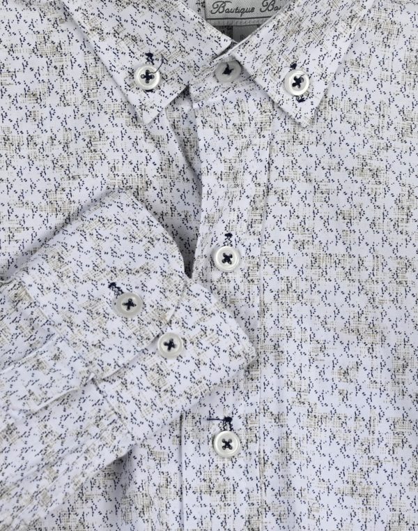 Boy΄s ecru all over print button down dress shirt with ecru buttons.Boutique collection