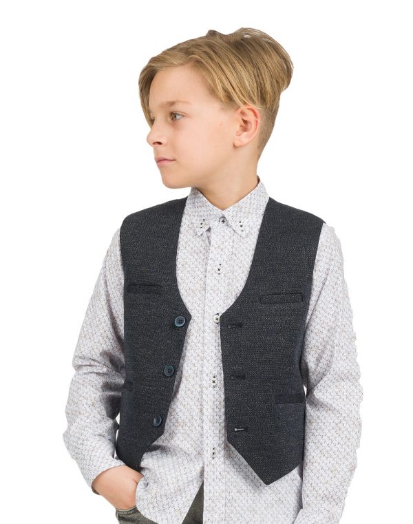 Boy΄s vest with buttons and fake welt pockets.Boutique collection