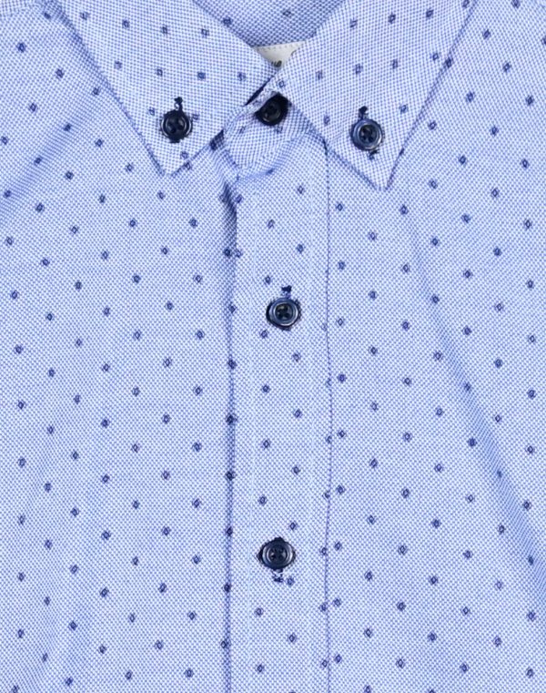 Boy΄s blue all over print button down dress shrt with blue buttons.Boutique collection