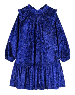 Girl΄s velour dress with frills.Boutique collection