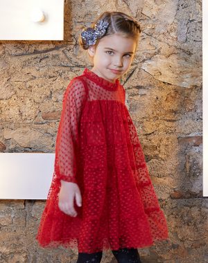 Girl΄s dress with embroidered dots.Boutique collection