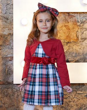 Girl΄s checkered dress with velour belt.Boutique collection