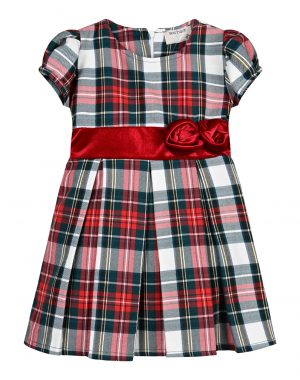 Girl΄s checkered dress with velour belt.Boutique collection