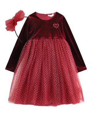 Girl΄s velour dress with tulle and matching headband.Boutique collection