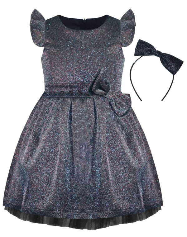 Girl΄s shiny dress with matching headband.Boutique collection