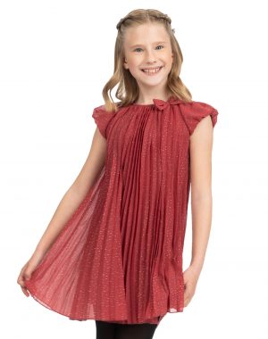 Girl΄s pleated dress with gold printed on it