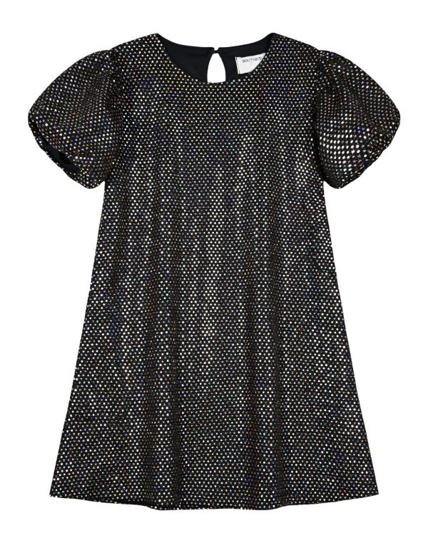 Girl΄s a-line dress with sequins and puffy sleeves.Boutique collection