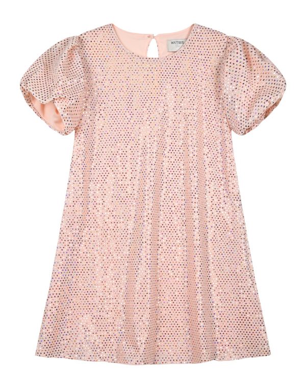 Girl΄s a-line dress with sequins and puffy sleeves.Boutique collection