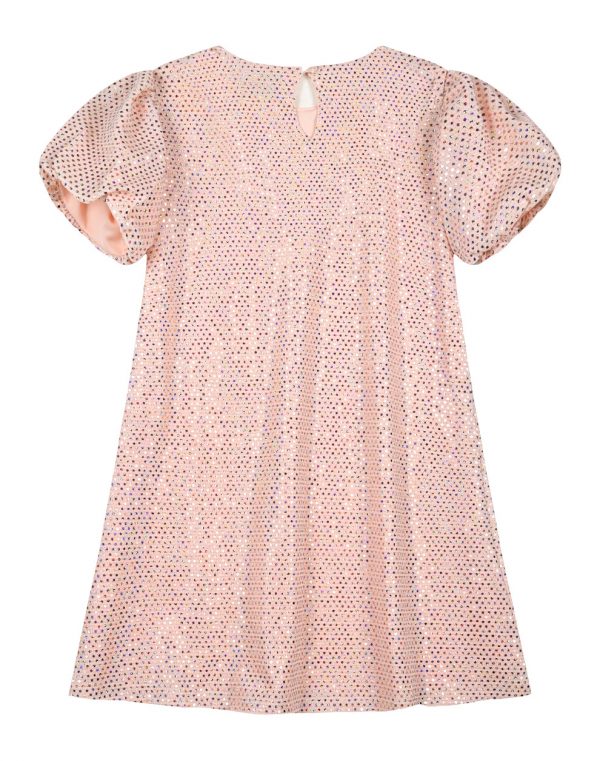 Girl΄s a-line dress with sequins and puffy sleeves.Boutique collection