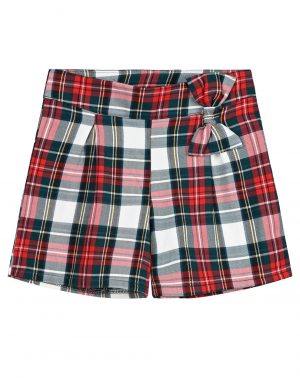 Girl΄s checkered shorts with side zipper and bow.Boutique collection