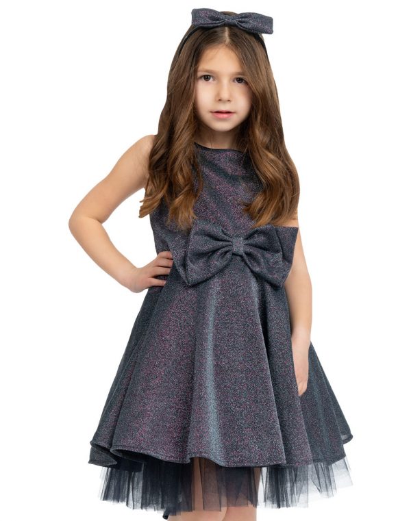 Girl΄s shiny dress with matching headband.Boutique collection