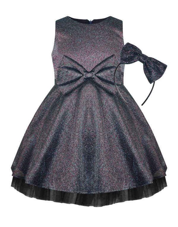 Girl΄s shiny dress with matching headband.Boutique collection