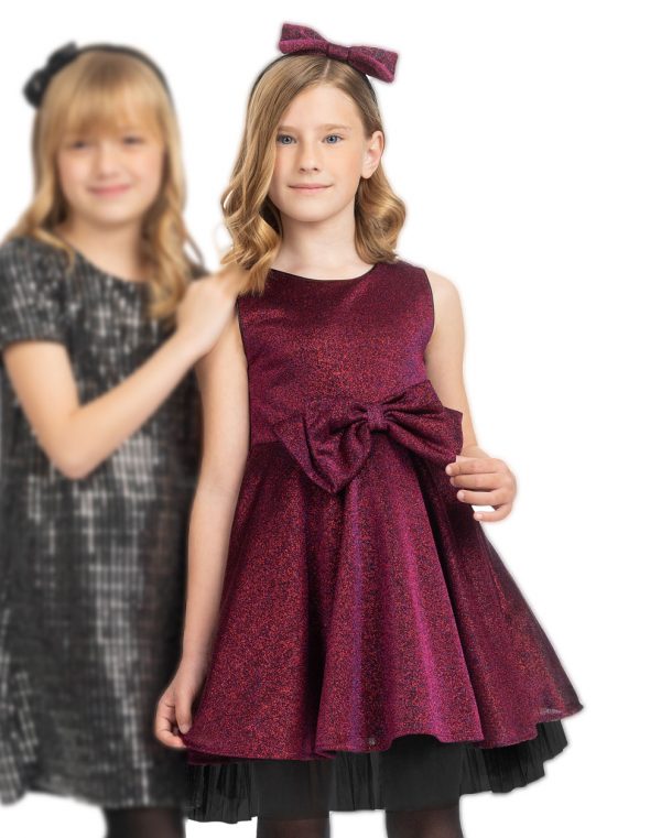 Girl΄s shiny dress with matching headband.Boutique collection